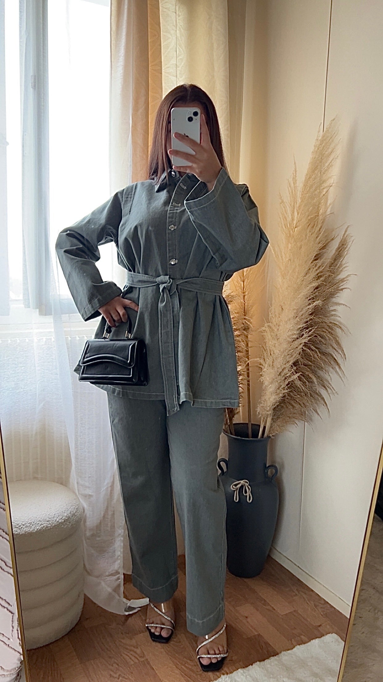 Ensemble en jean ceinturé | Gris