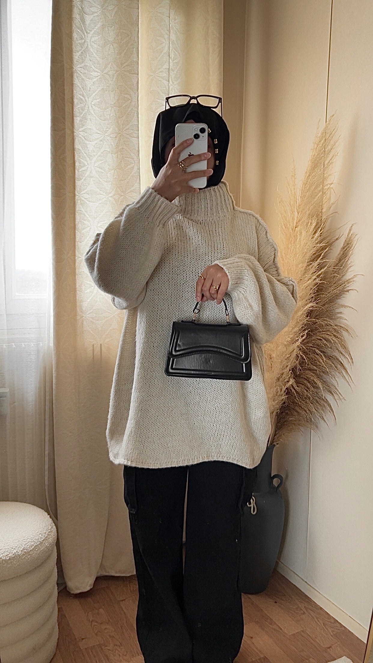 Pull oversize à col montant | Beige clair