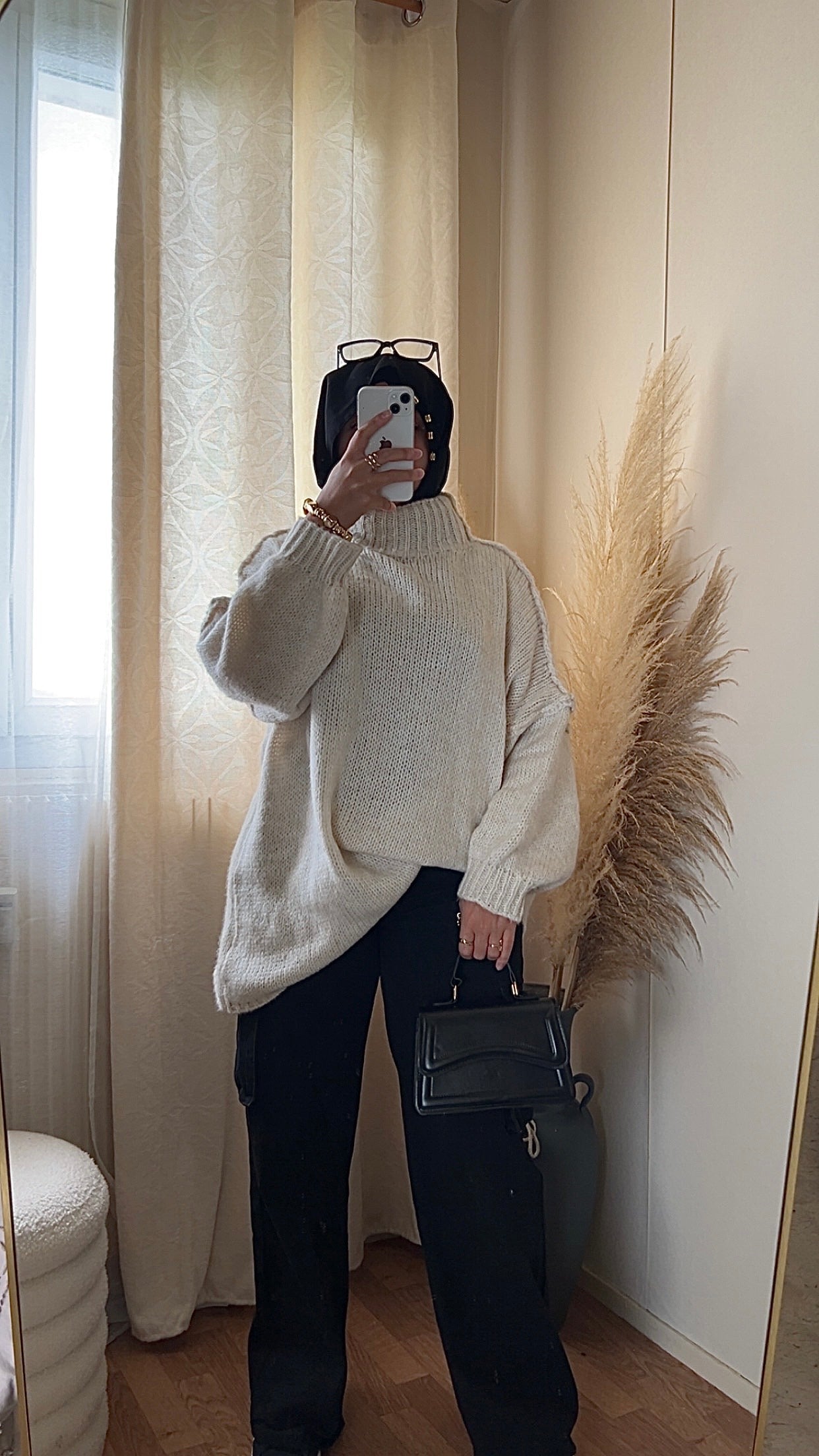 Pull oversize à col montant | Beige clair