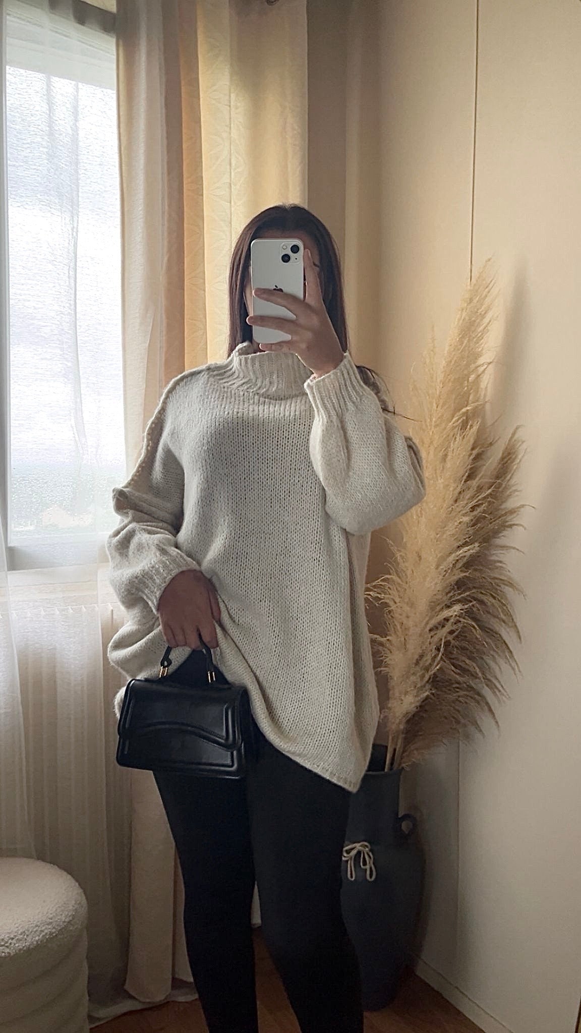 Pull oversize à col montant | Beige clair