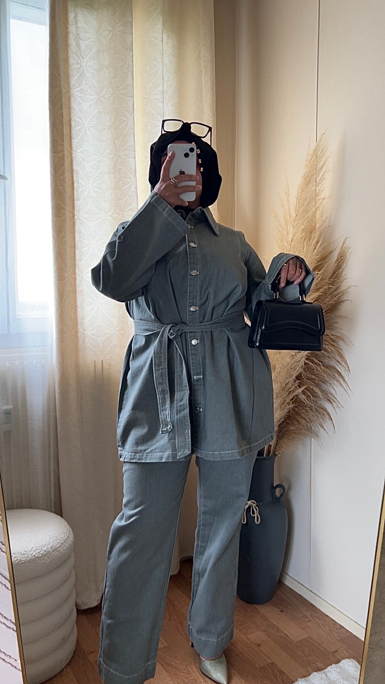Ensemble en jean ceinturé | Gris