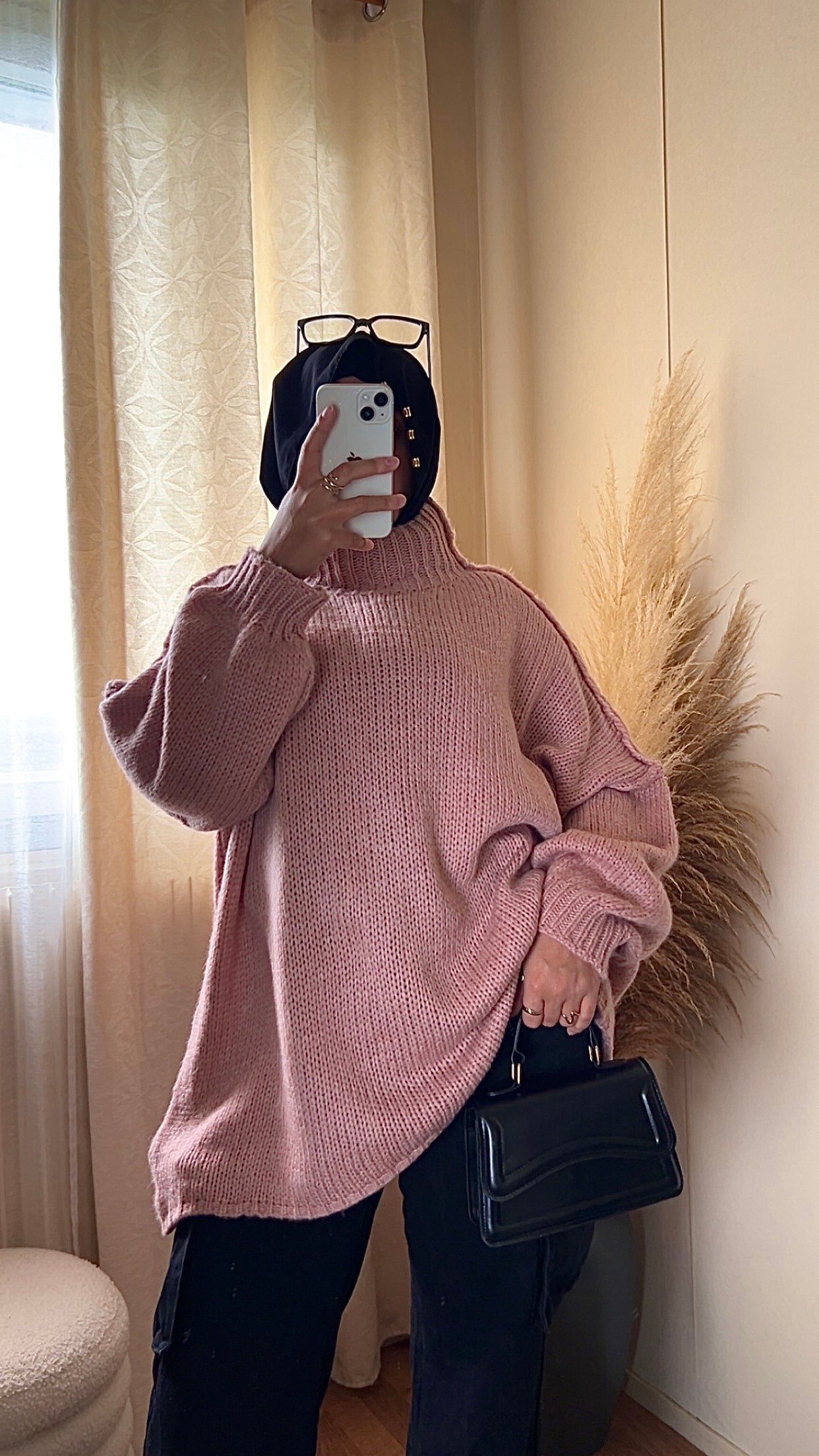 Pull oversize à col montant | Beige clair