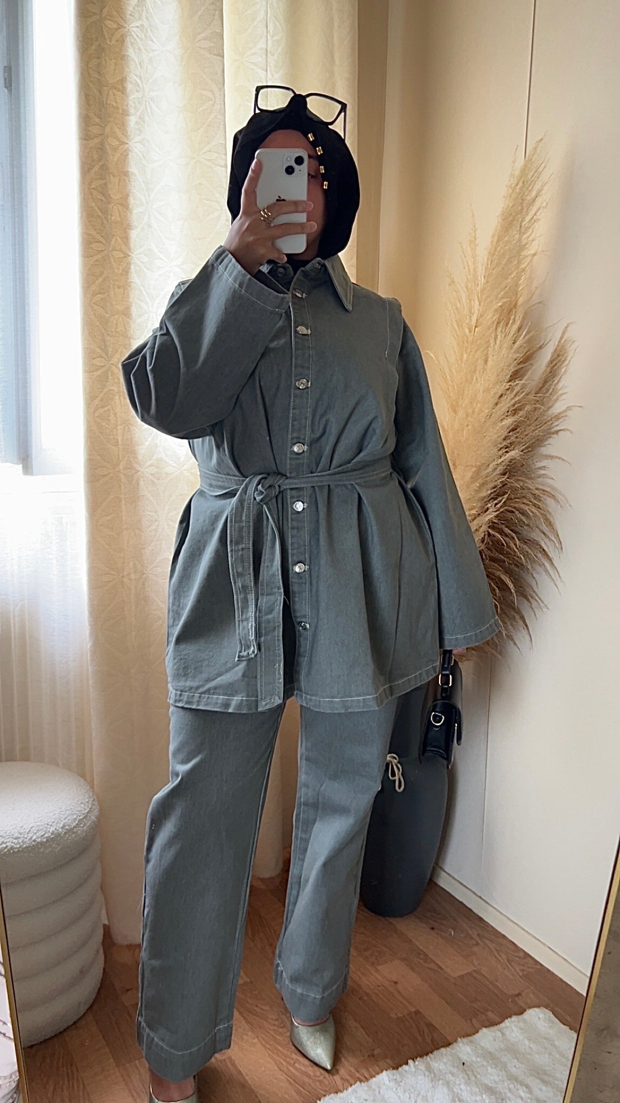 Ensemble en jean ceinturé | Gris