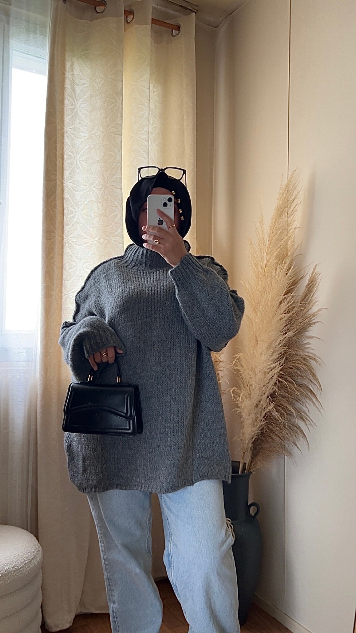 Pull oversize à col montant | Beige clair