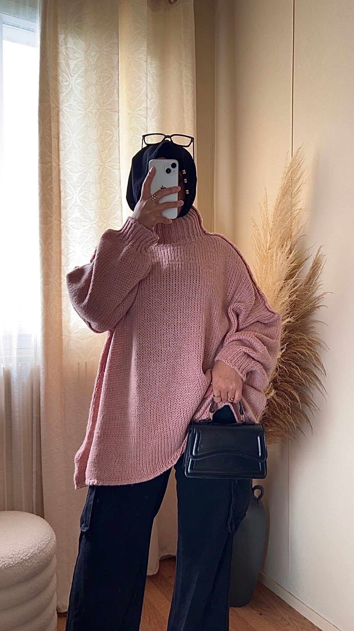Pull oversize à col montant | Beige clair