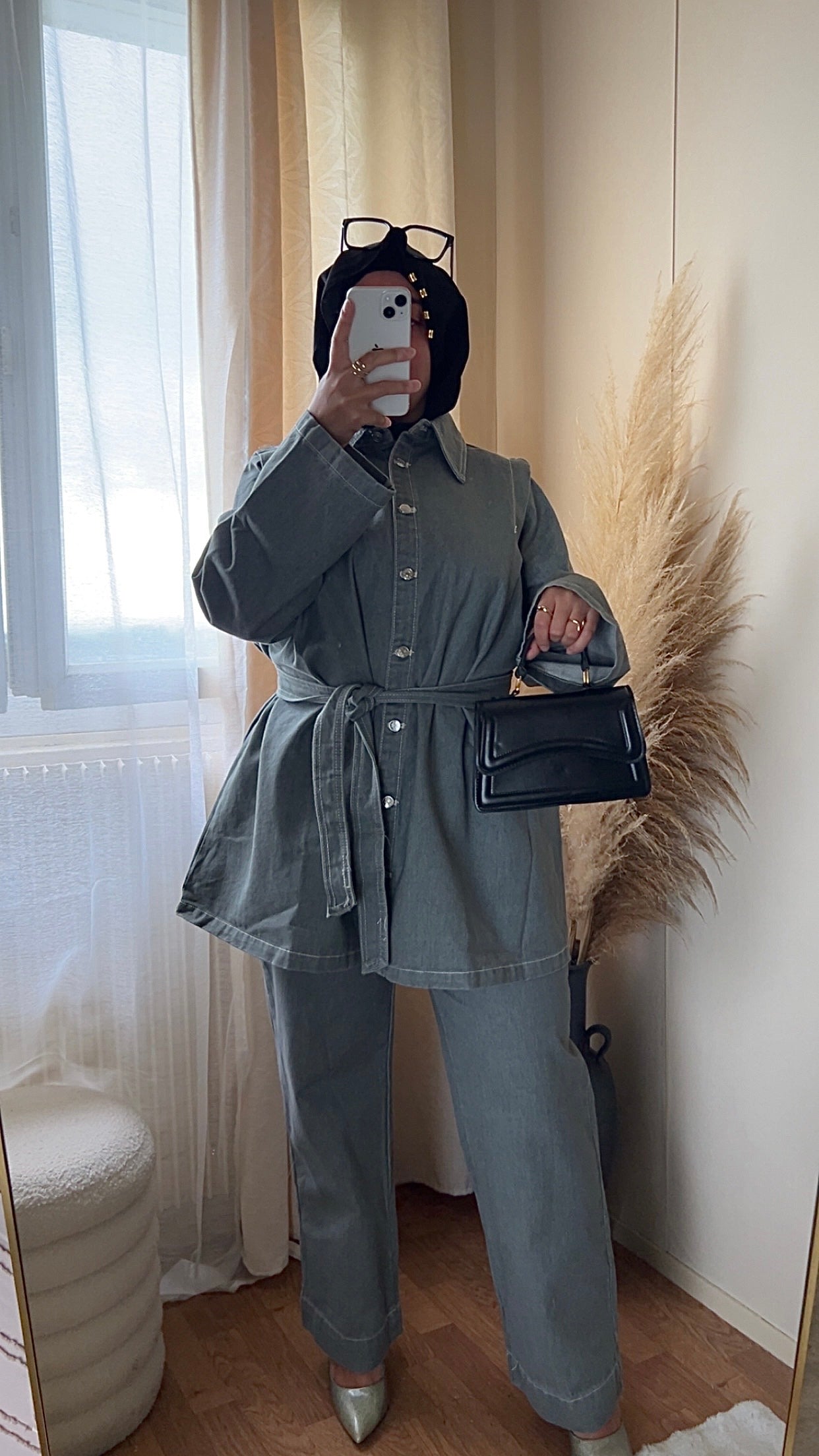 Ensemble en jean ceinturé | Gris