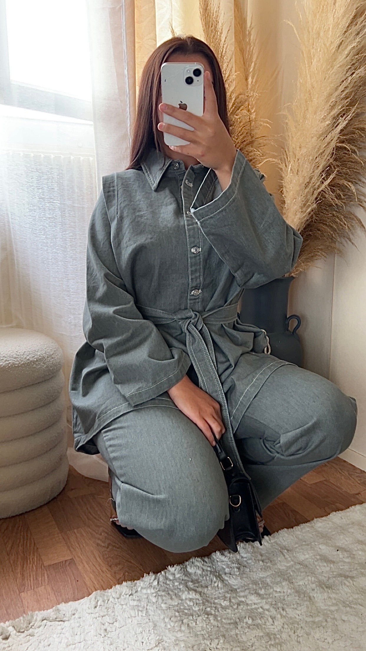 Ensemble en jean ceinturé | Gris