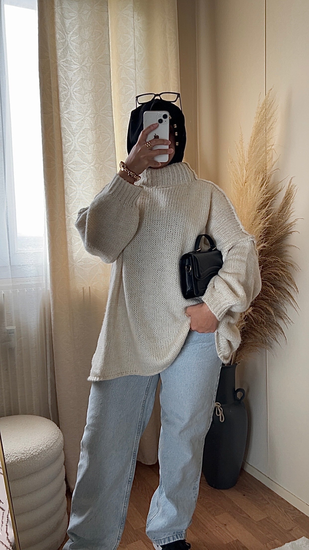 Pull oversize à col montant | Beige clair