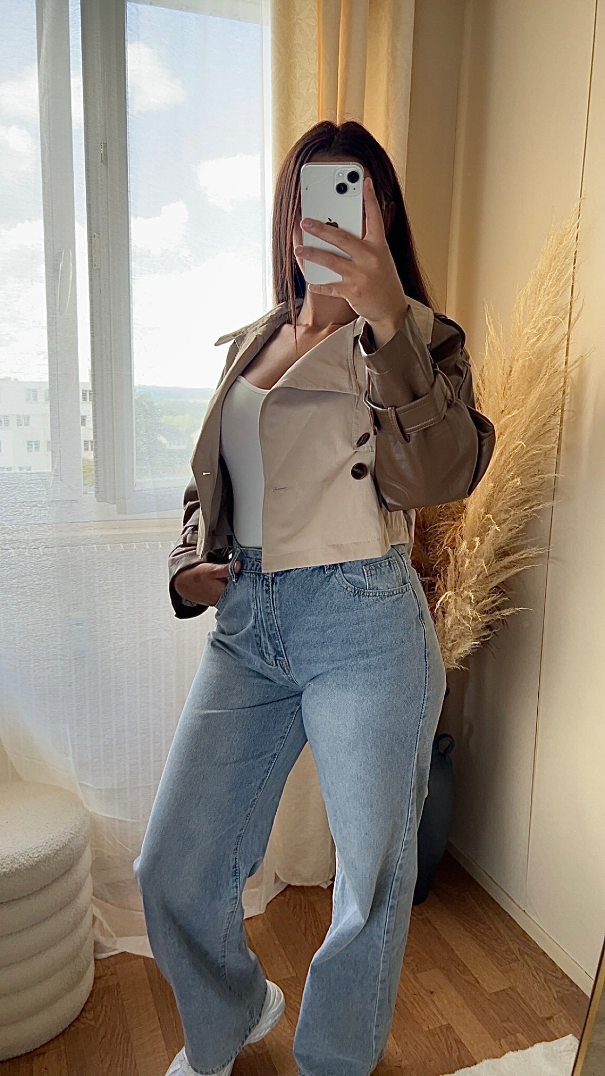 Trench court bicolore & bi matière | Beige & Marron