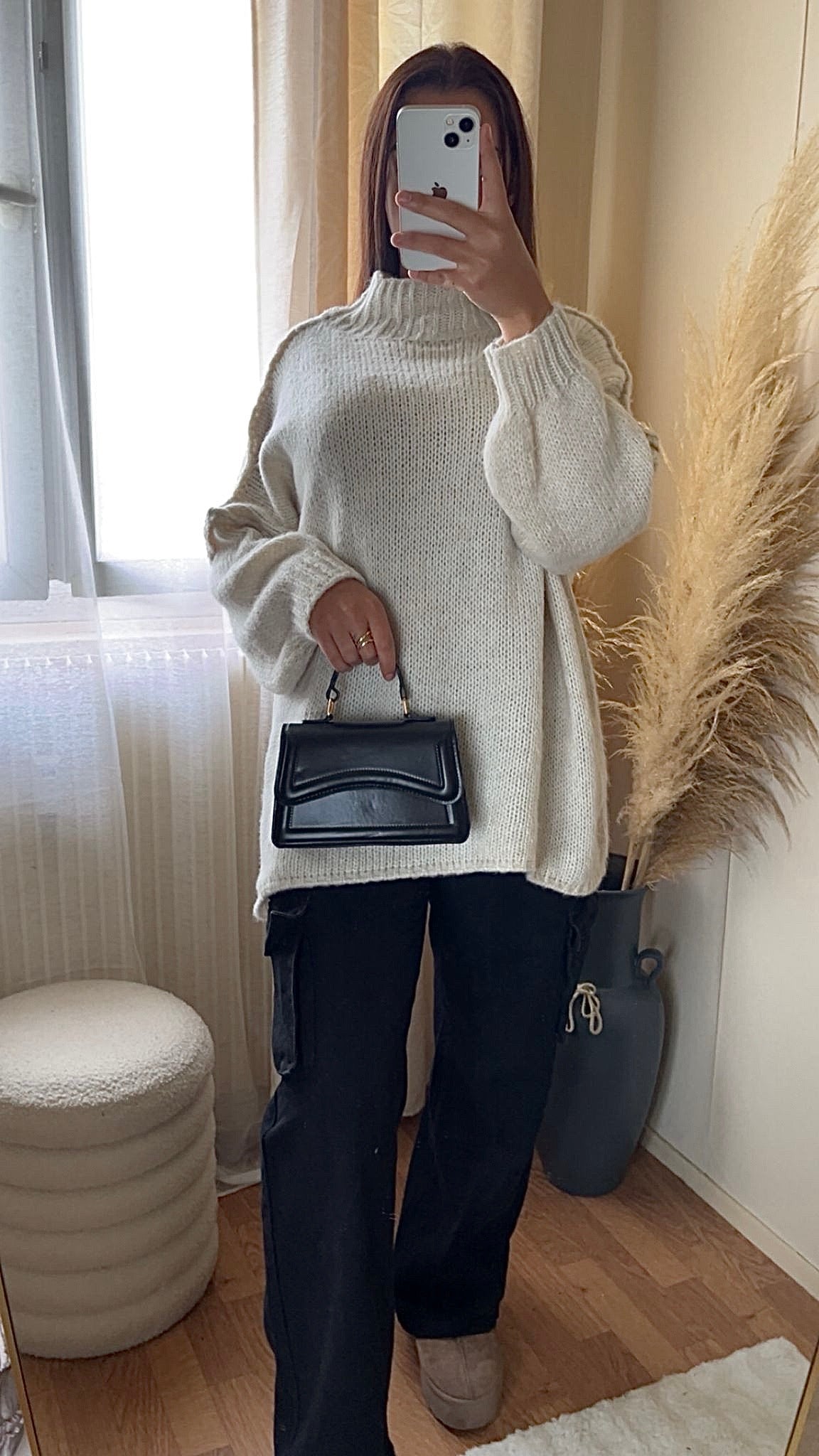 Pull oversize à col montant | Beige clair