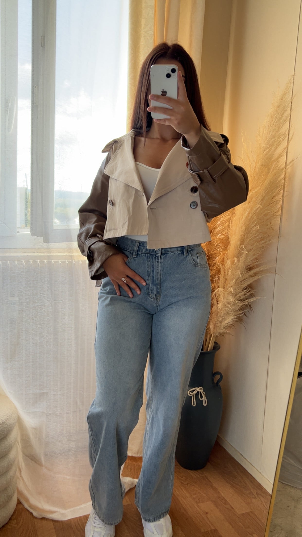 Trench court bicolore & bi matière | Beige & Marron