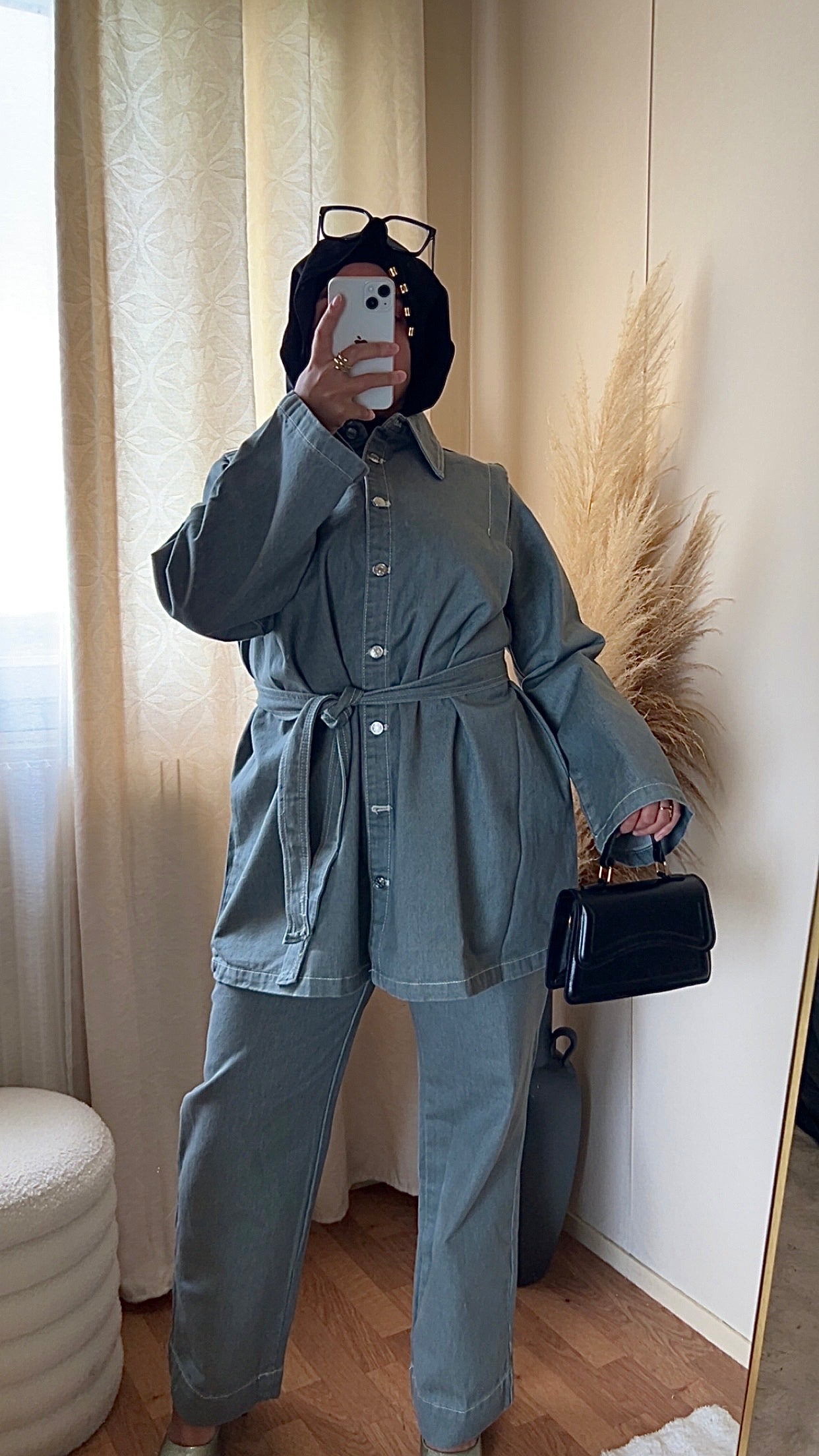 Ensemble en jean ceinturé | Gris