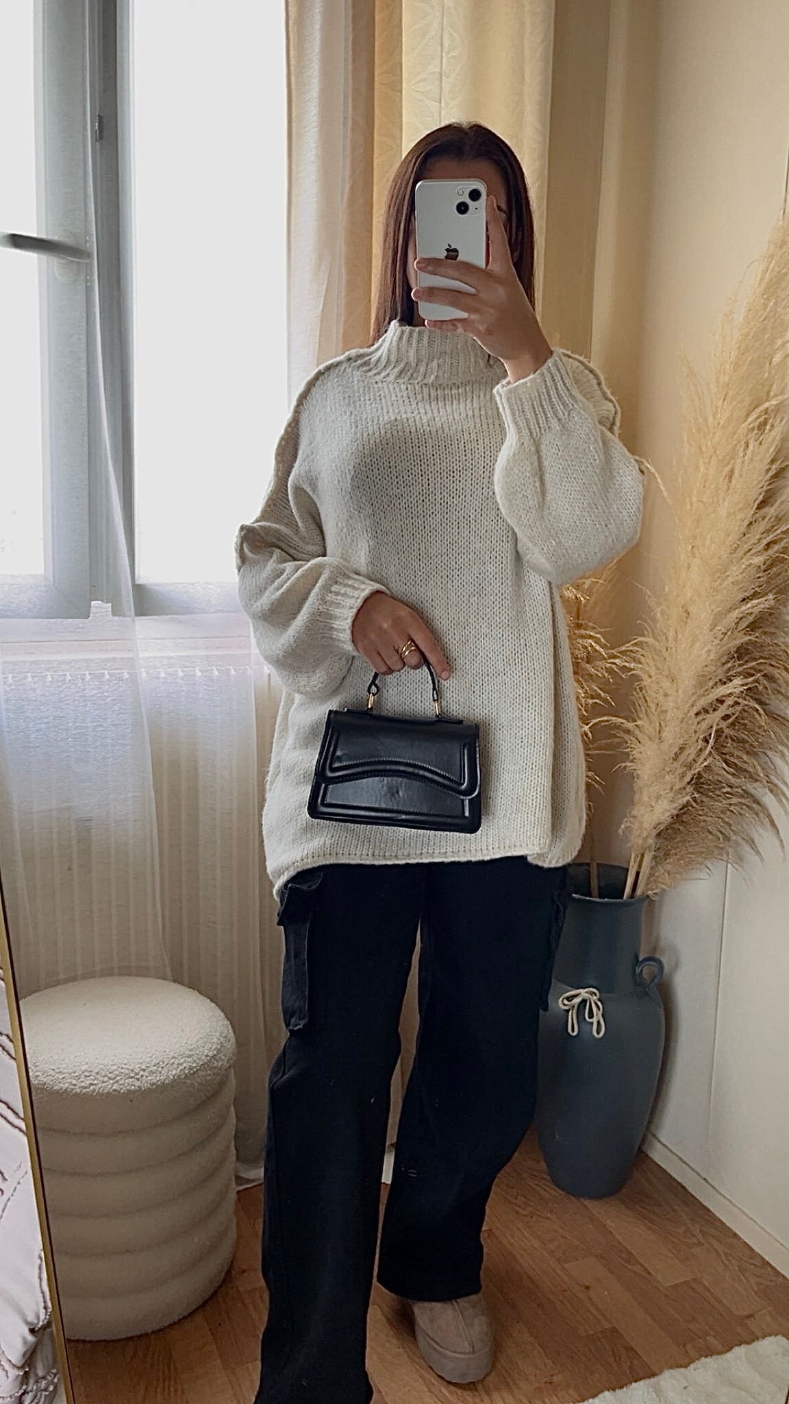 Pull oversize à col montant | Beige clair