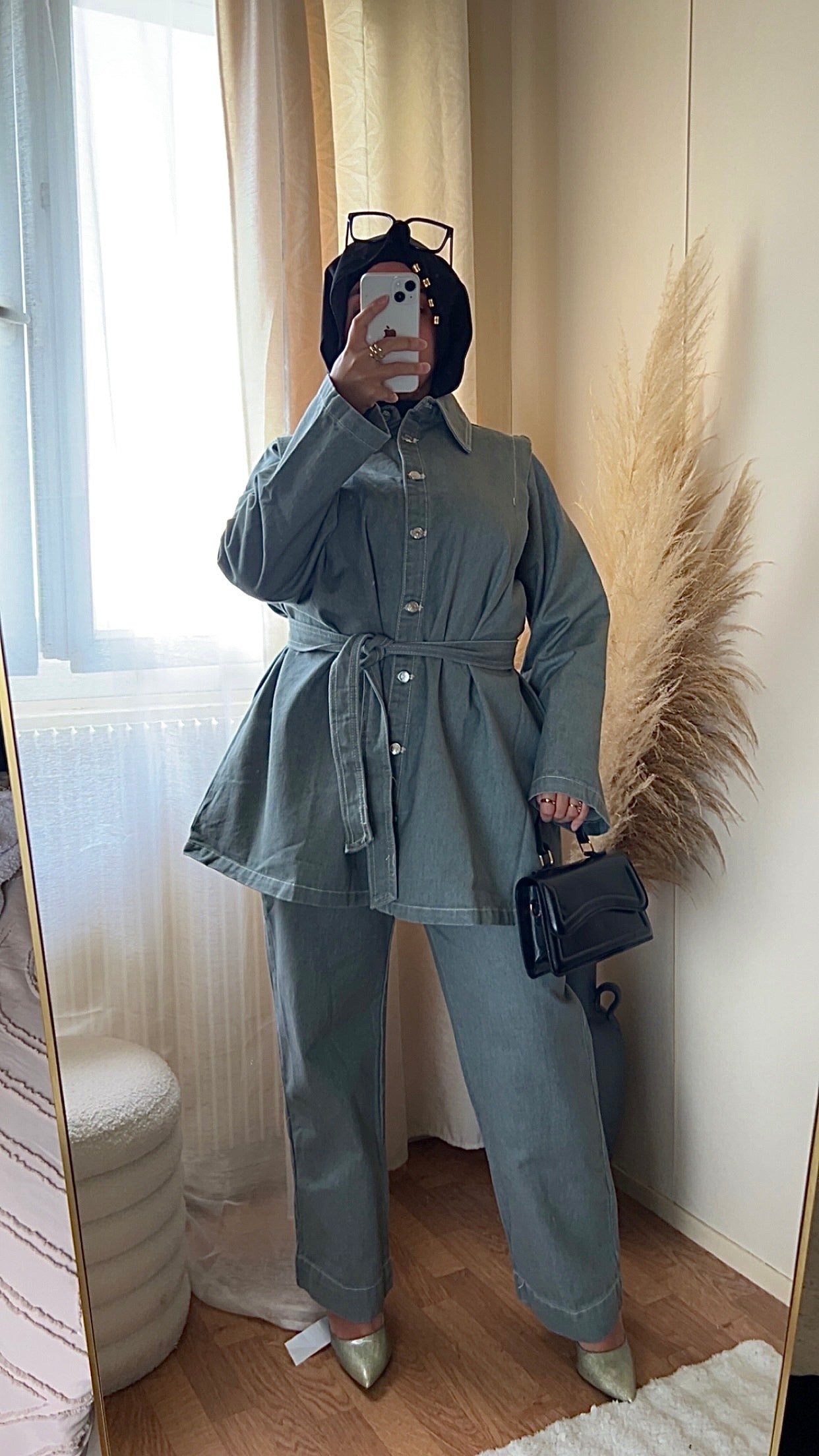 Ensemble en jean ceinturé | Gris