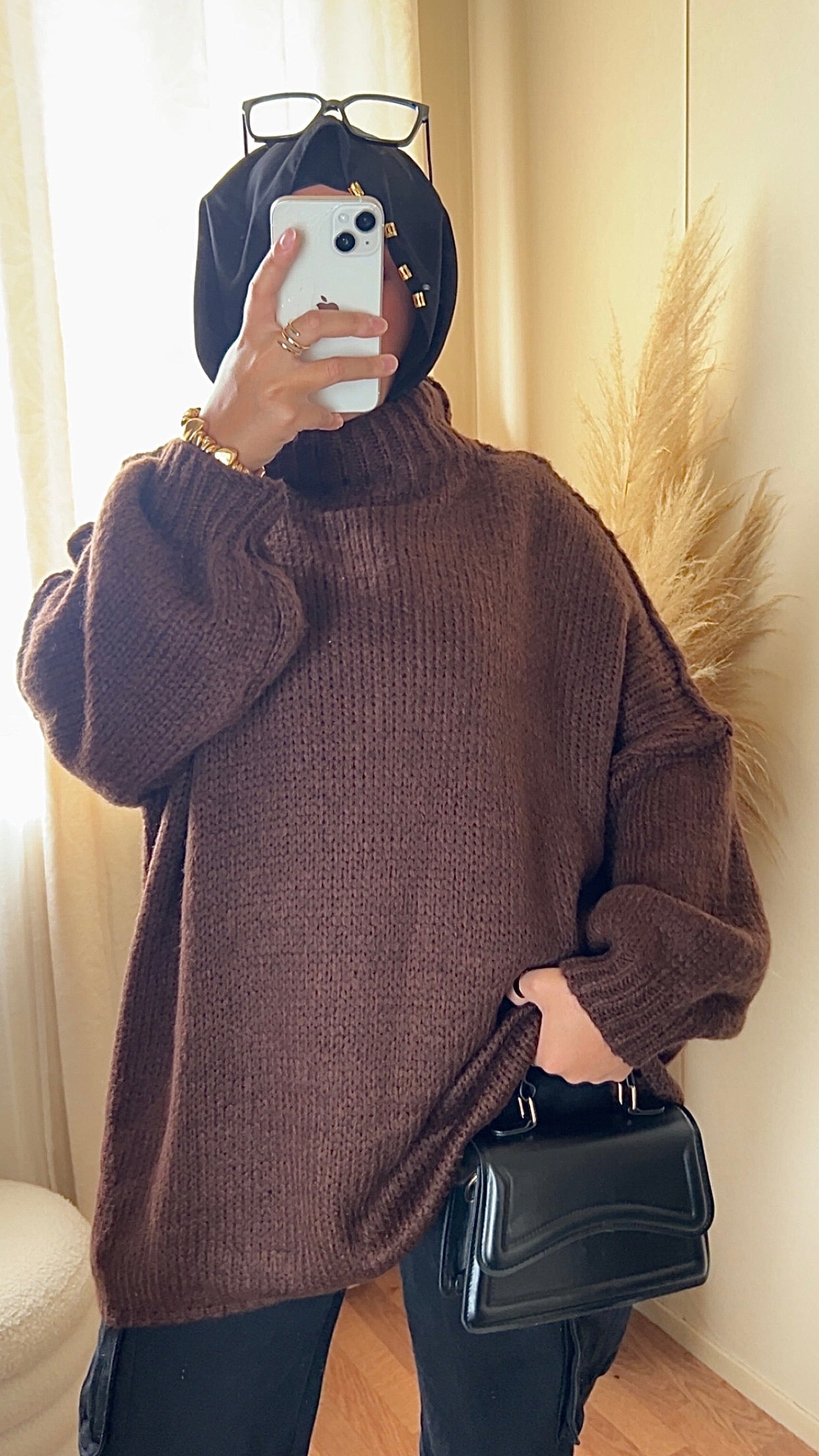 Pull oversize à col montant | Beige clair