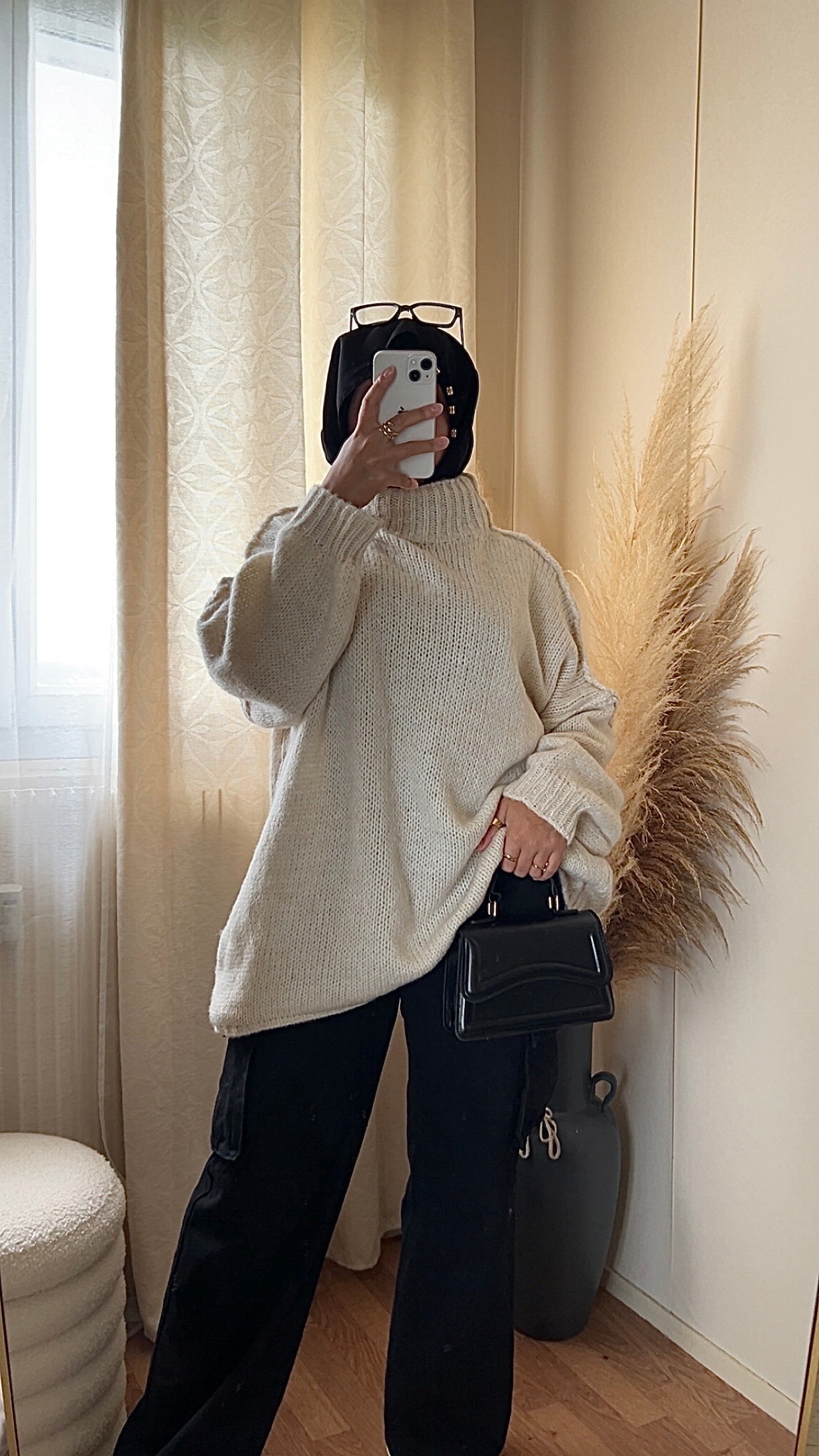 Pull oversize à col montant | Beige clair