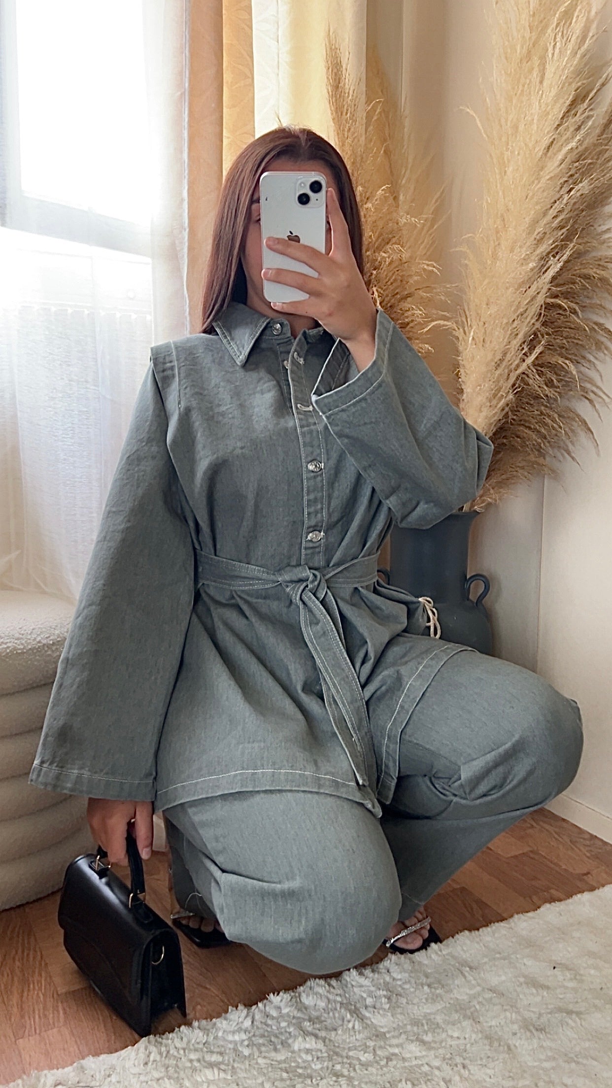 Ensemble en jean ceinturé | Gris