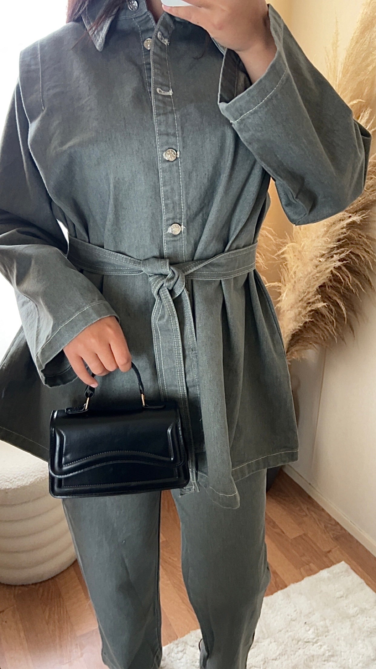 Ensemble en jean ceinturé | Gris