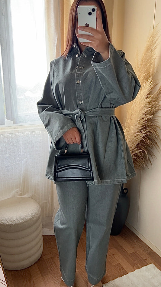 Ensemble en jean ceinturé | Gris