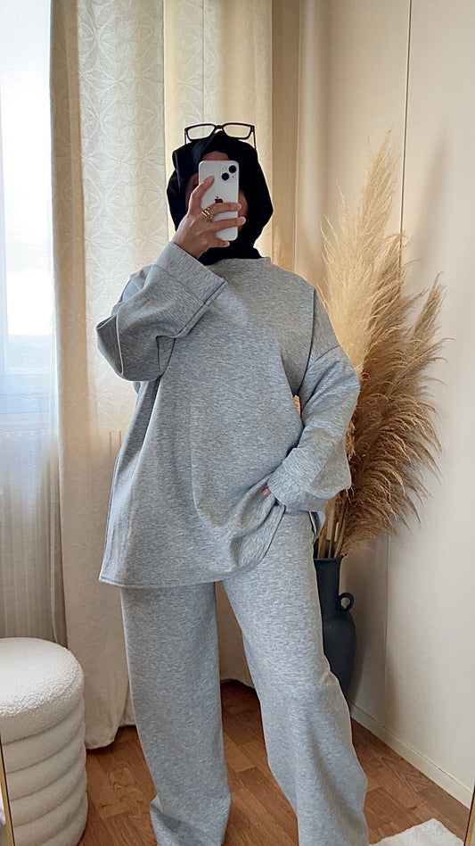 Ensemble casual pantalon & pull | Gris