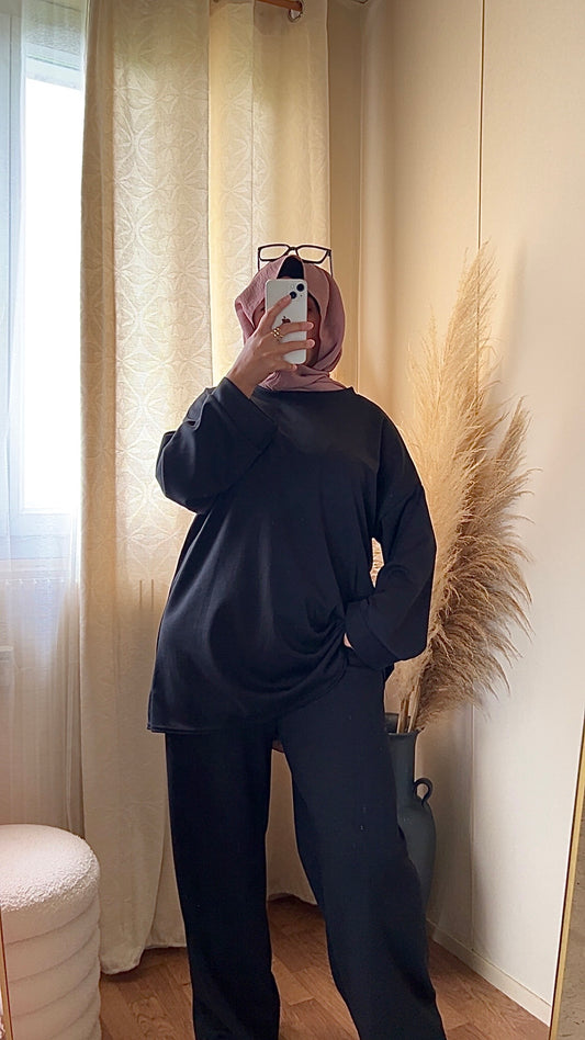 Ensemble casual pantalon & pull | Noir