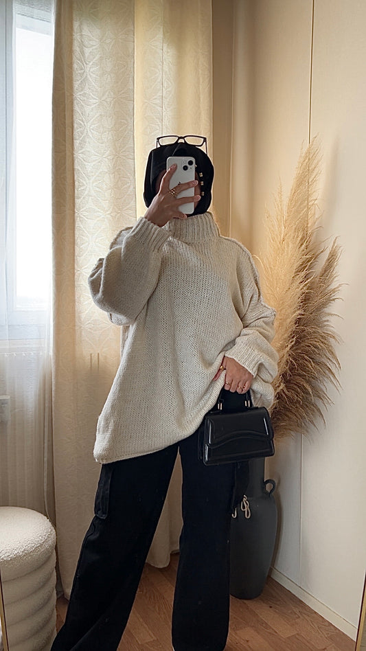 Pull oversize à col montant | Beige clair